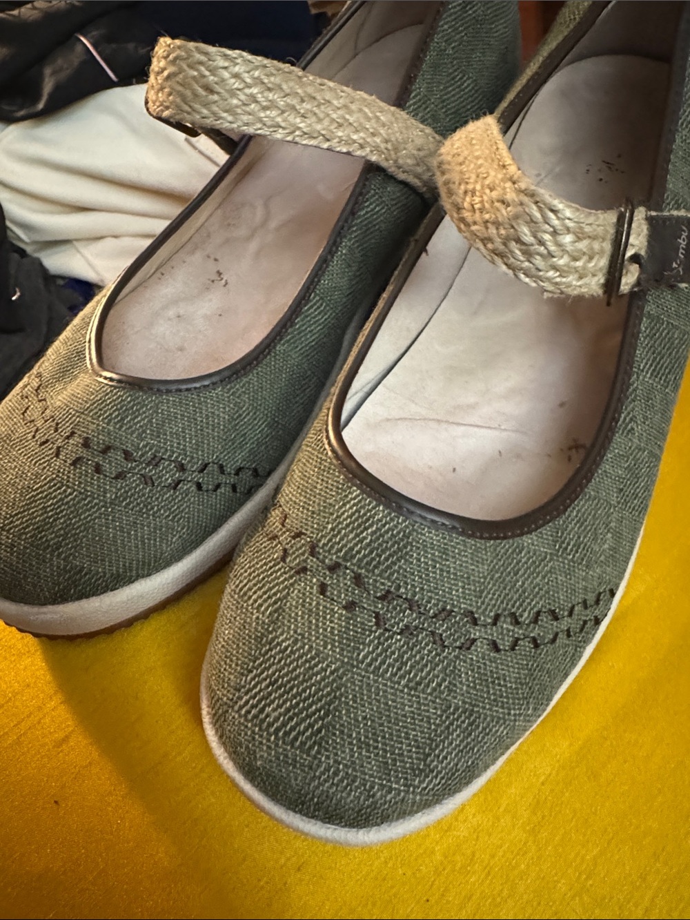 Jambu Olive Canvas Mary Jane Flats with Braided Strap